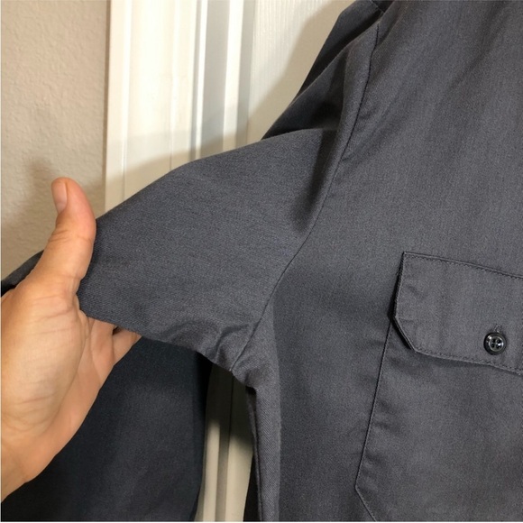 Dickies Mens Long Sleeve Flap Chest Pockets Button Down Gray Work Shirt L - Picture 4 of 13